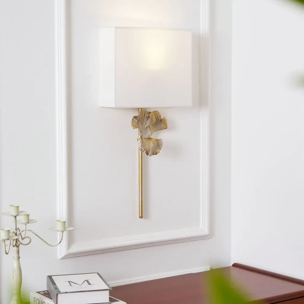 Alessio Vintage Classical Gingko Brass Wall Light Bedroom Living Room
