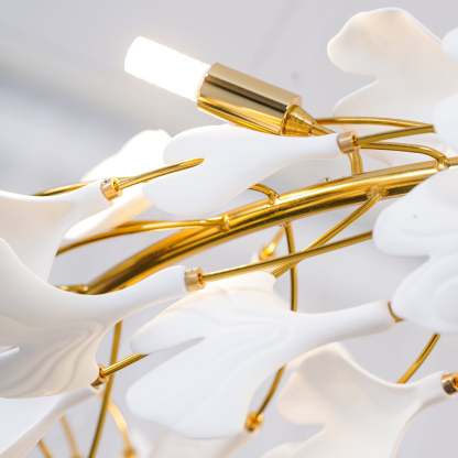 Olivia GinkLuxe Chandelier close-up, white and gold