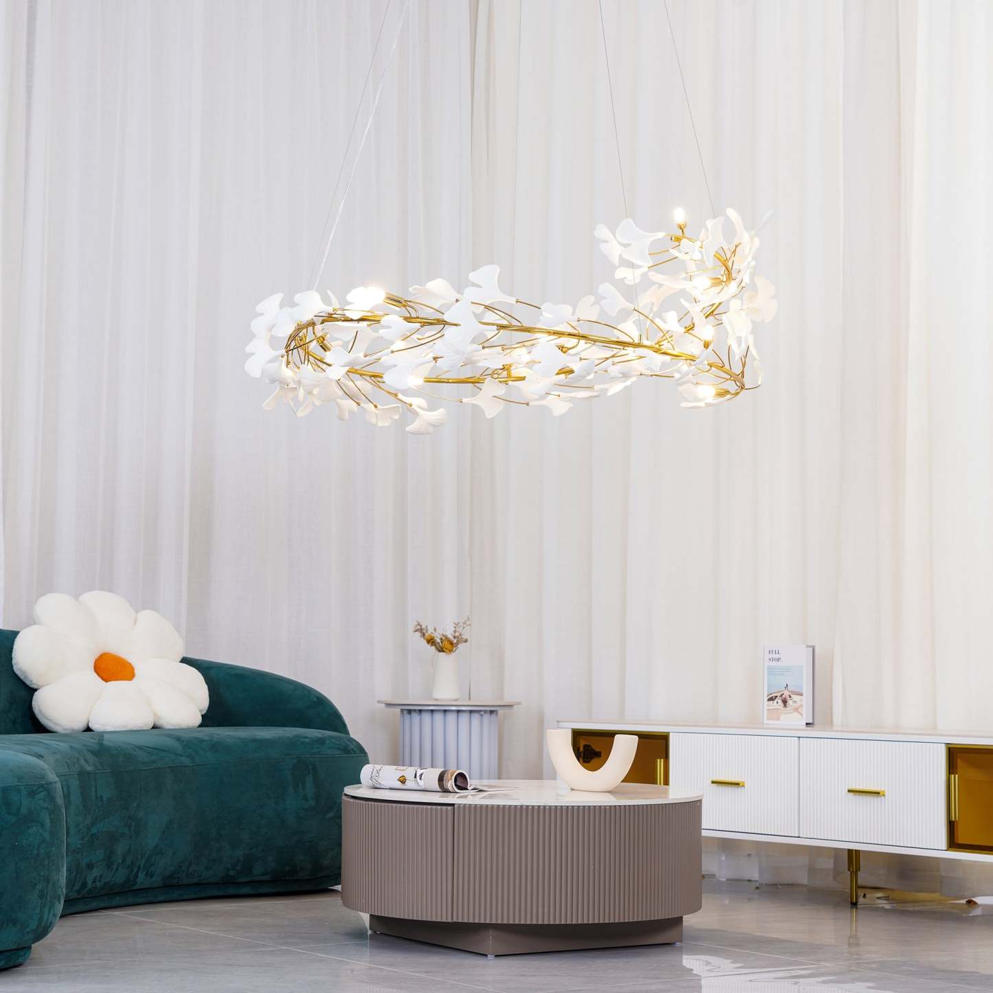 Modern living room with Olivia GinkLuxe Chandelier