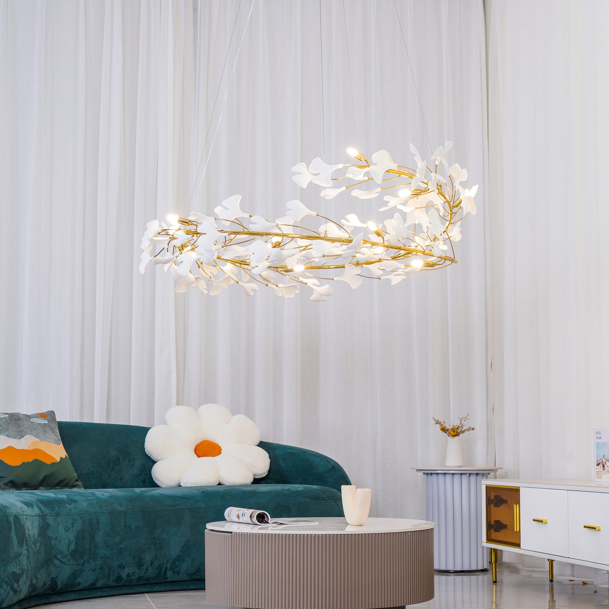 Olivia GinkLuxe Chandelier in a Living Room Setting