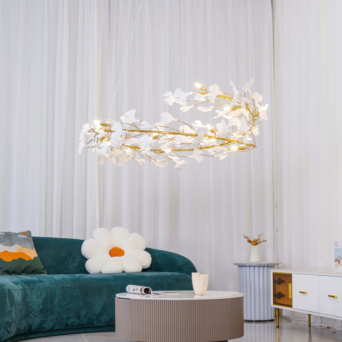 Olivia GinkLuxe Chandelier in a Living Room Setting