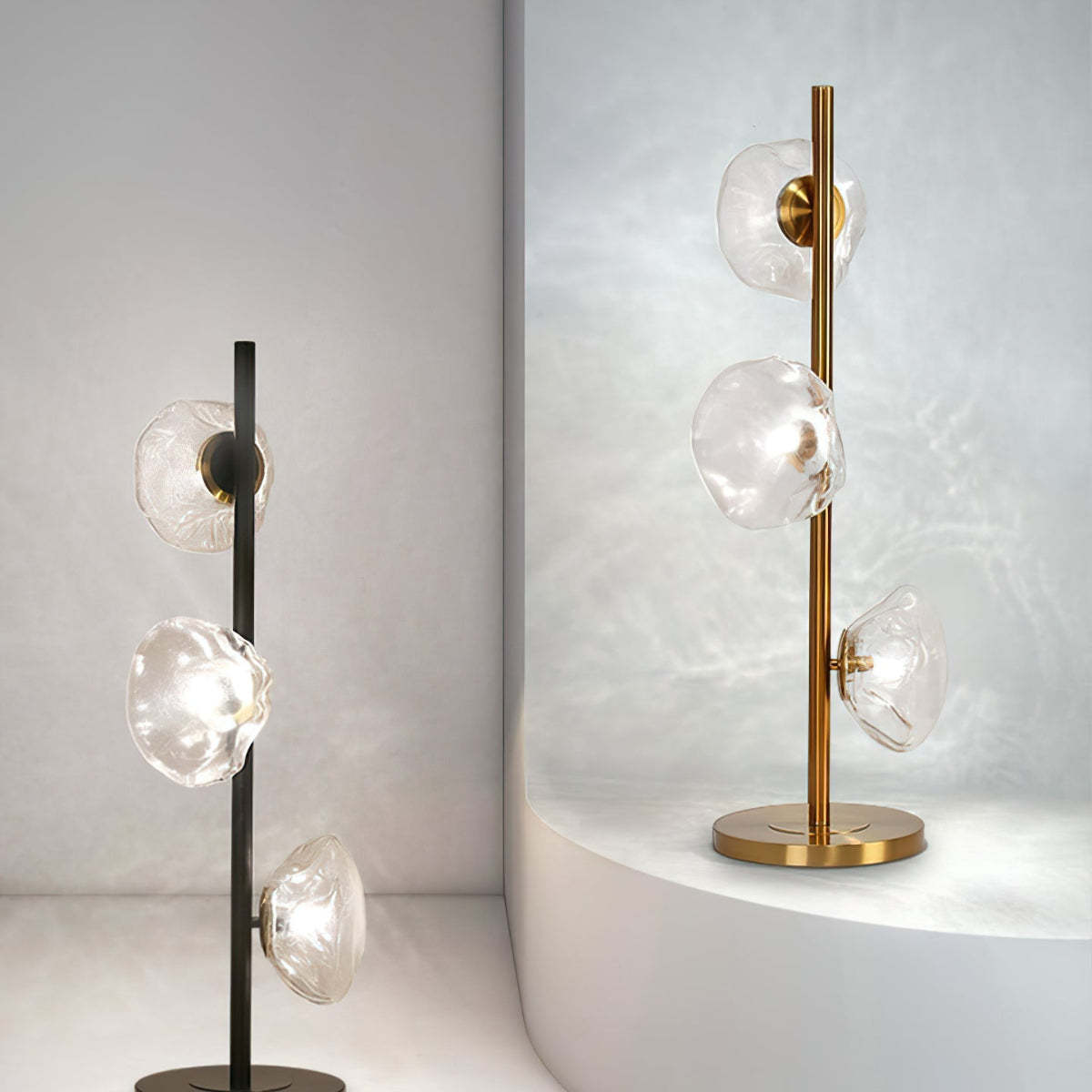 Byres Table Lamp, gold and black finish, three-headed design
