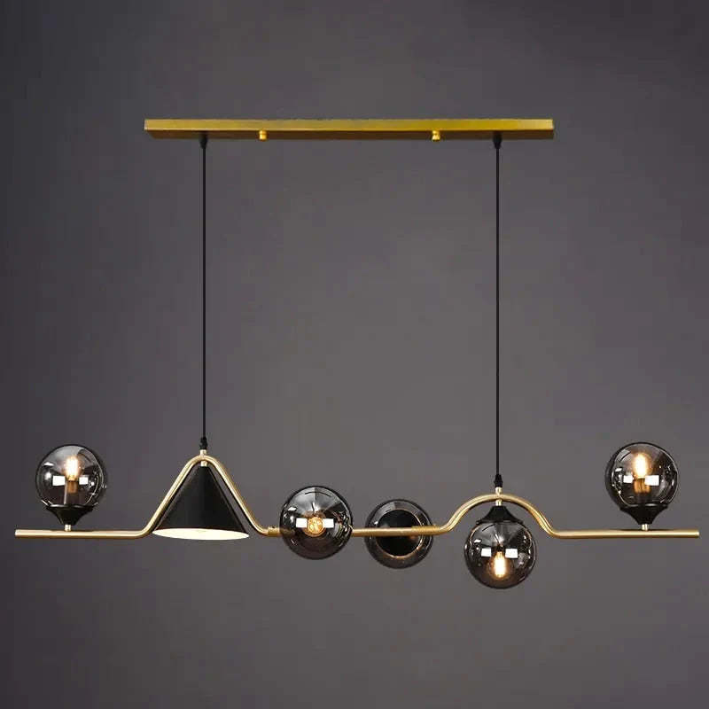 Modern Edge Pendant Light - Glass and Metal, gold finish, 5 lamps