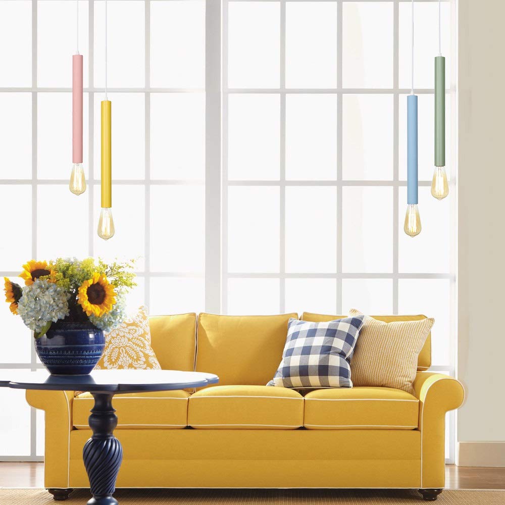Modern pendant lights in living room setting