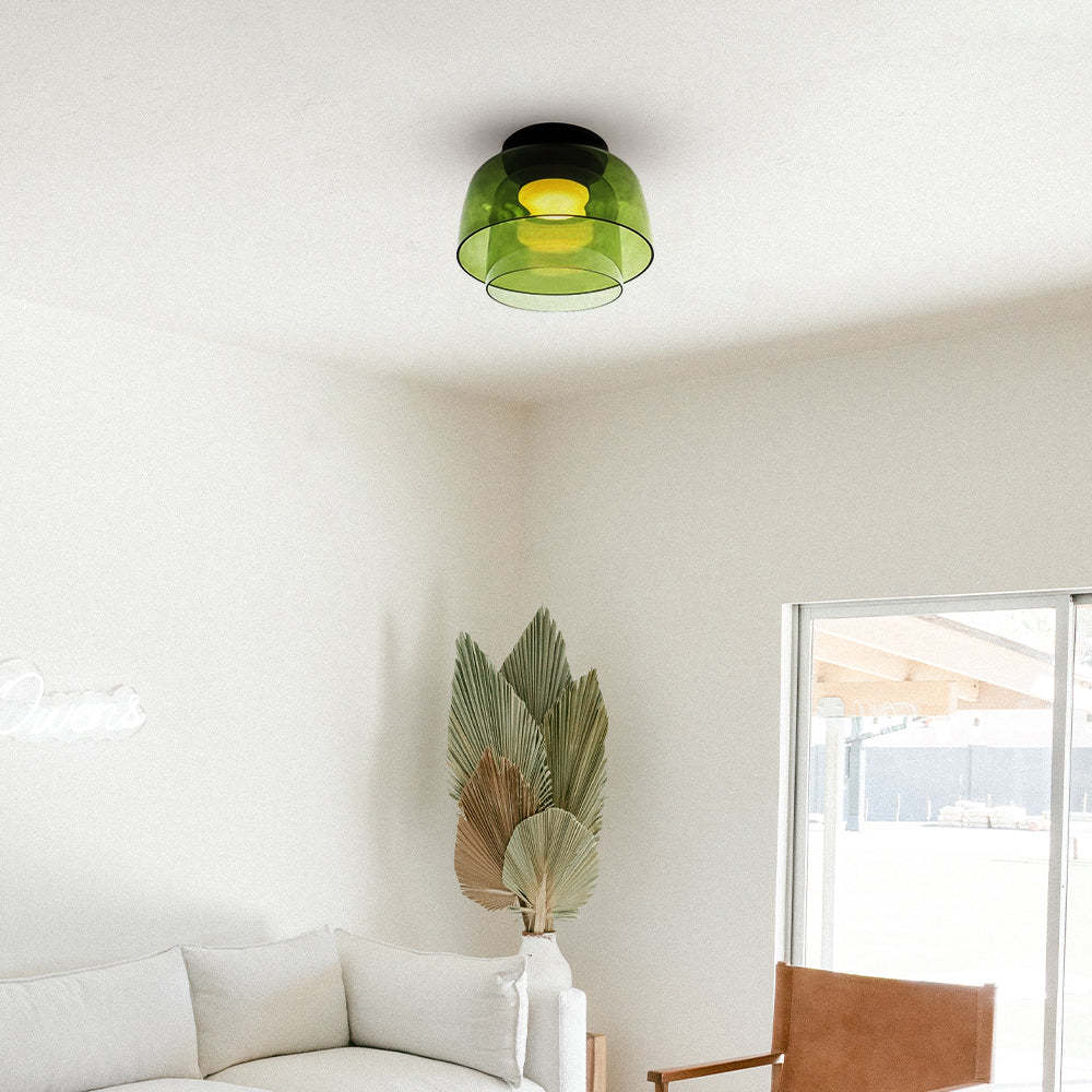 Green glass ceiling light in modern living room
