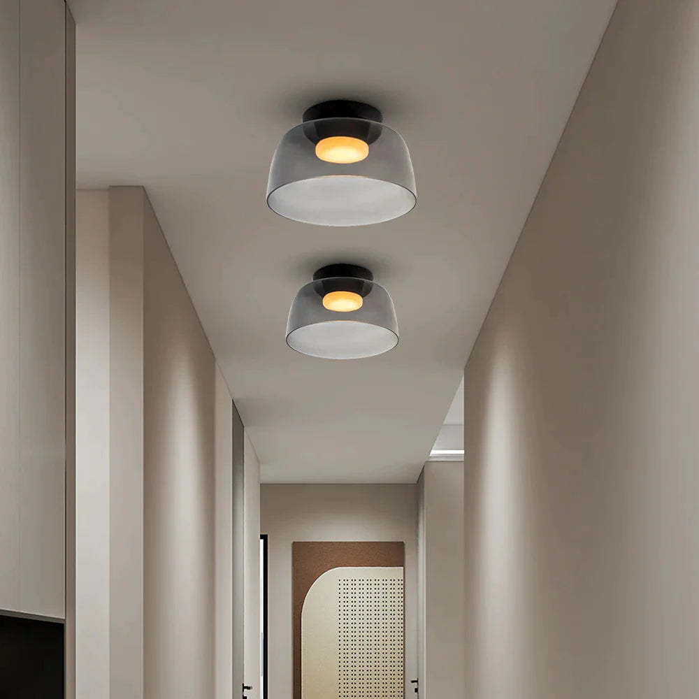 Modern glass flush mount ceiling lights in hallway