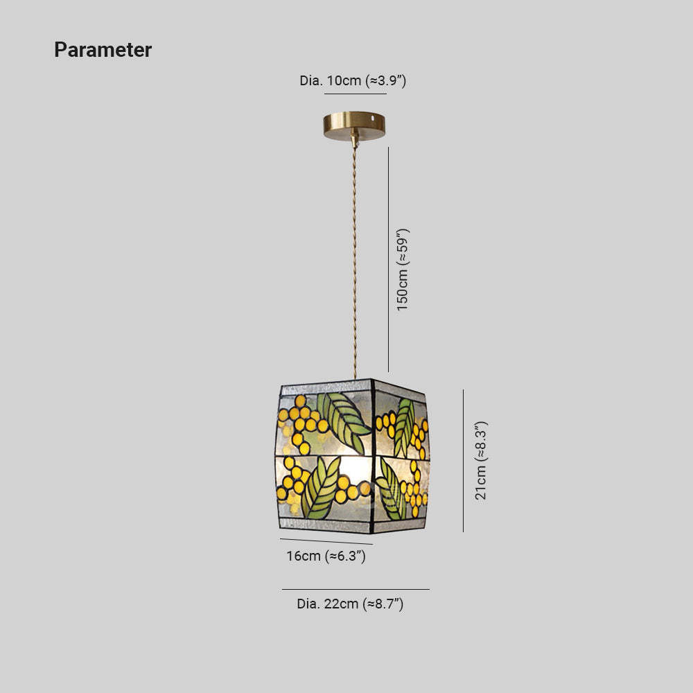 Eryn Vintage Pendant Light with dimension details