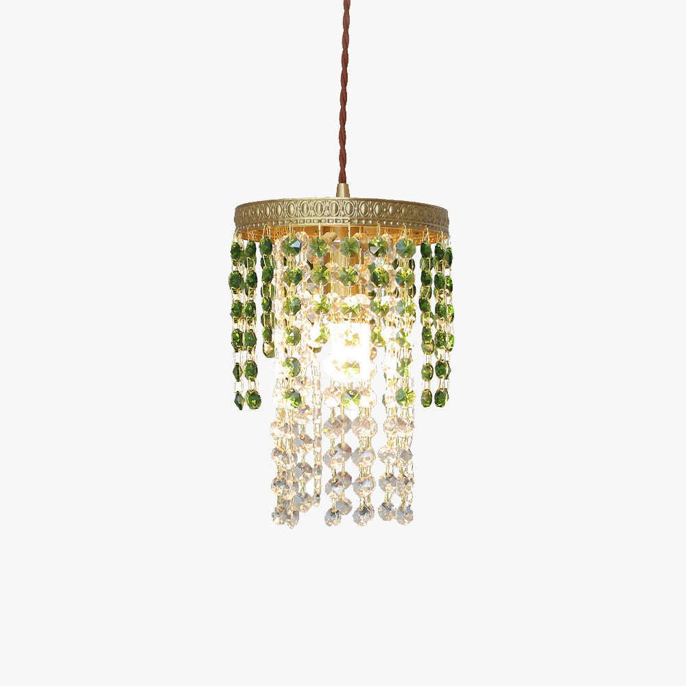 Kristy Vintage Crystal Pendant Light, green shade, bedroom lighting
