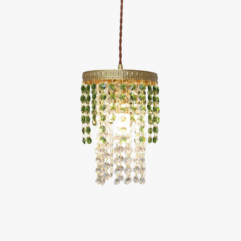 Kristy Vintage Crystal Pendant Light, green shade, bedroom lighting