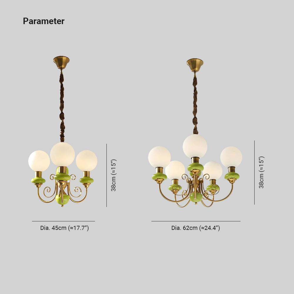 Valentina Chandelier Dimensions - Modern lighting fixture, green accents