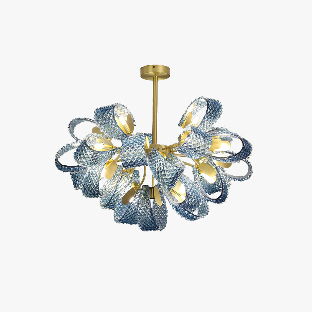 Hailie Vintage Art Deco Glass Chandelier, blue and gold lighting fixture