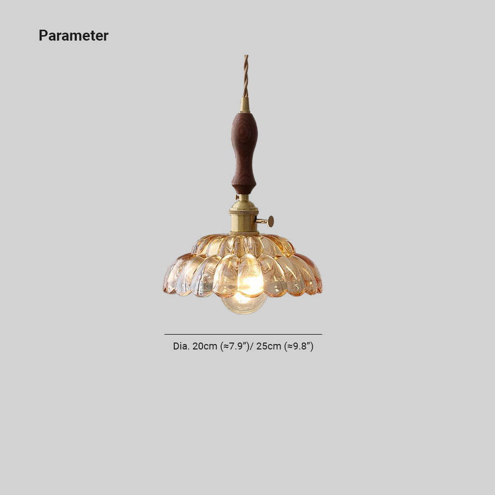 Hailie Modern Pendant Light: Wooden Handle, Petal Shade