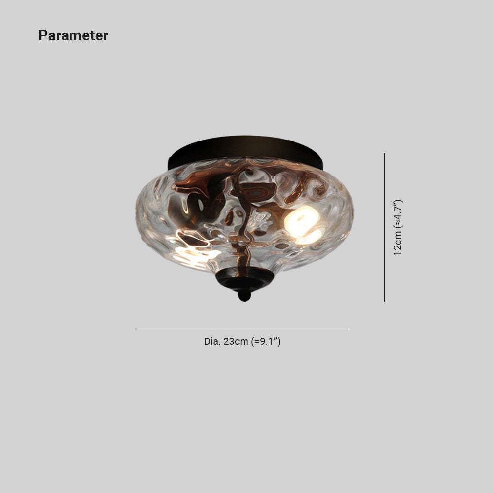 Bella flush mount ceiling light dimension, glass and metal fixture.