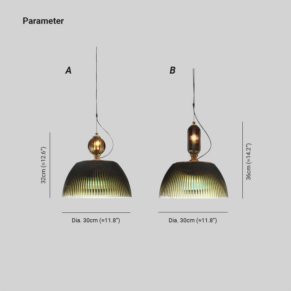 Alessio Pendant Light sizes. Retro glass lamp dimensions.