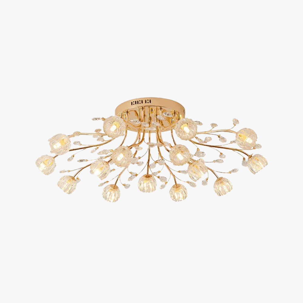 Valentina Nordic Flower LED Chandelier in Gold - Glass Living Room Lighting
