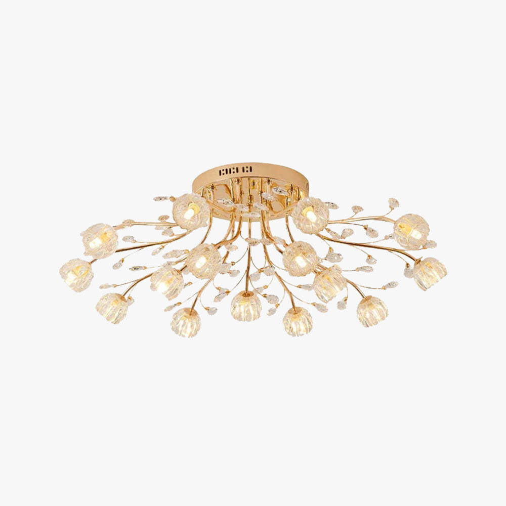 Valentina Nordic Flower LED Chandelier in Gold - Glass Living Room Lighting