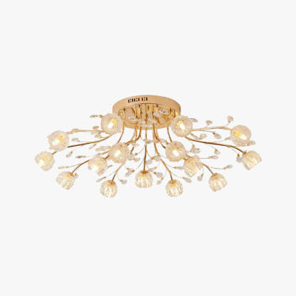 Valentina Nordic Flower LED Chandelier in Gold - Glass Living Room Lighting