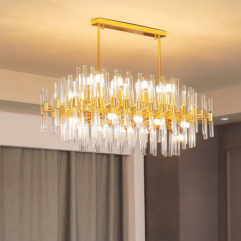 Kristy Chandelier, golden metal and glass chandelier, living room lighting.
