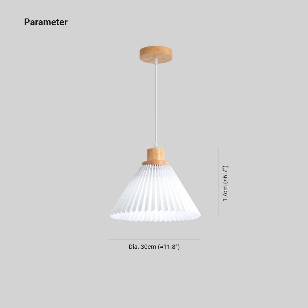 Ozawa Pendant Light - Pleated Shade, Wooden Accents, 30cm Diameter