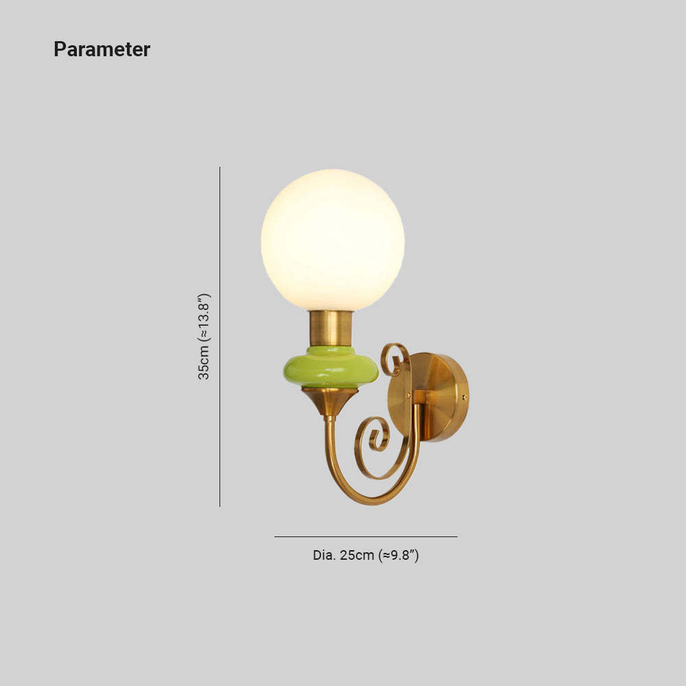 Valentina Wall Lamp, Green and Brass, with Dimensions