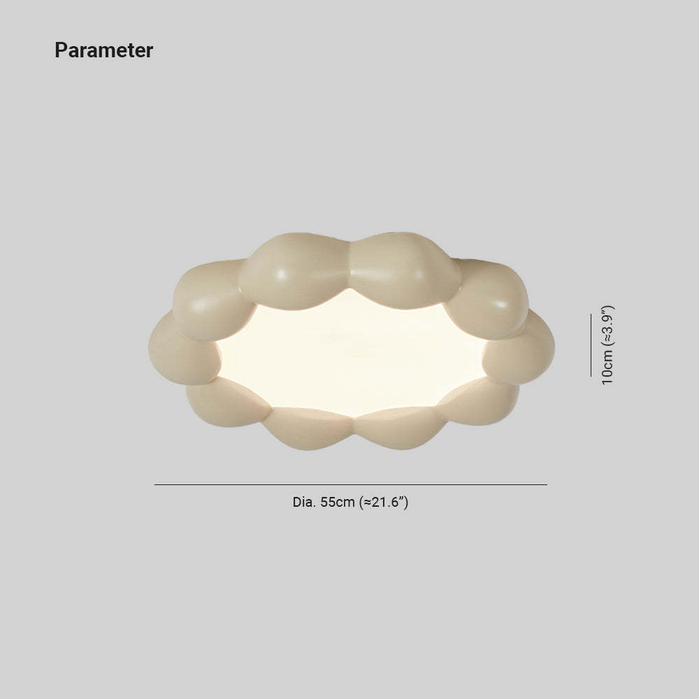 Cream-colored modern ceiling light with dimensions, Morandi style