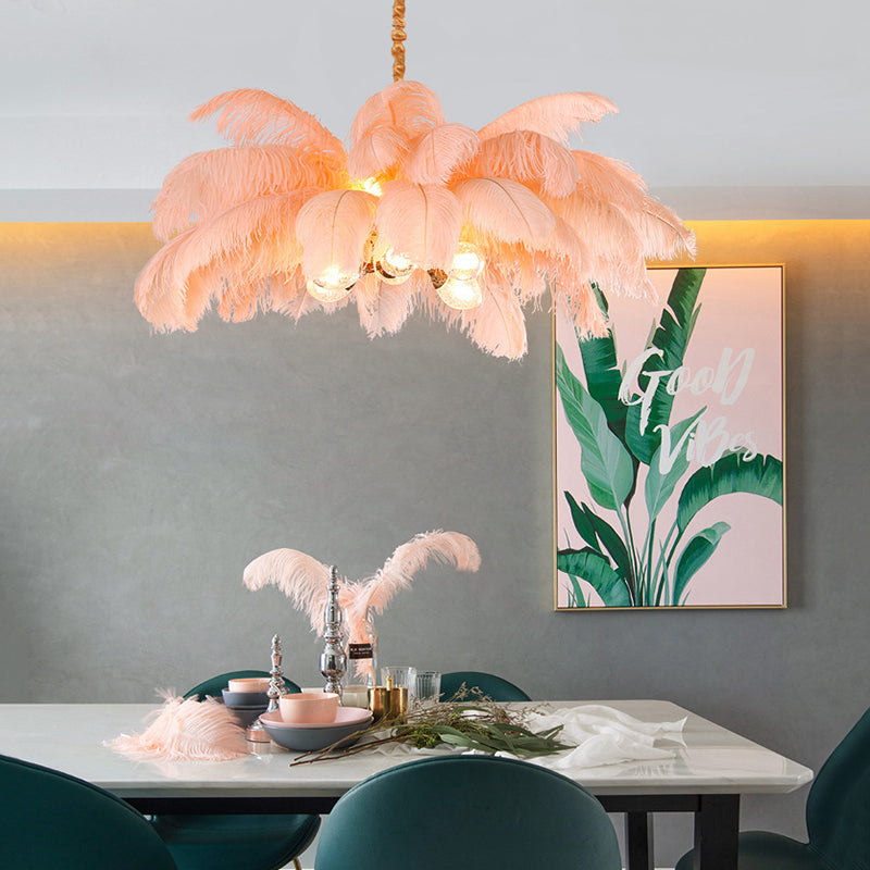 O'Moore Nordic Luxury Pendant Light, Brass/Feather