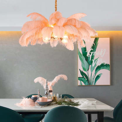 O'Moore Nordic Luxury Pendant Light, Brass/Feather