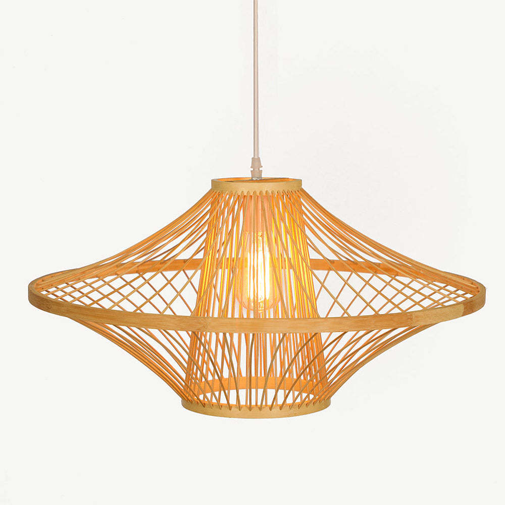 Muto Bamboo Pendant Light - Illuminated bulb