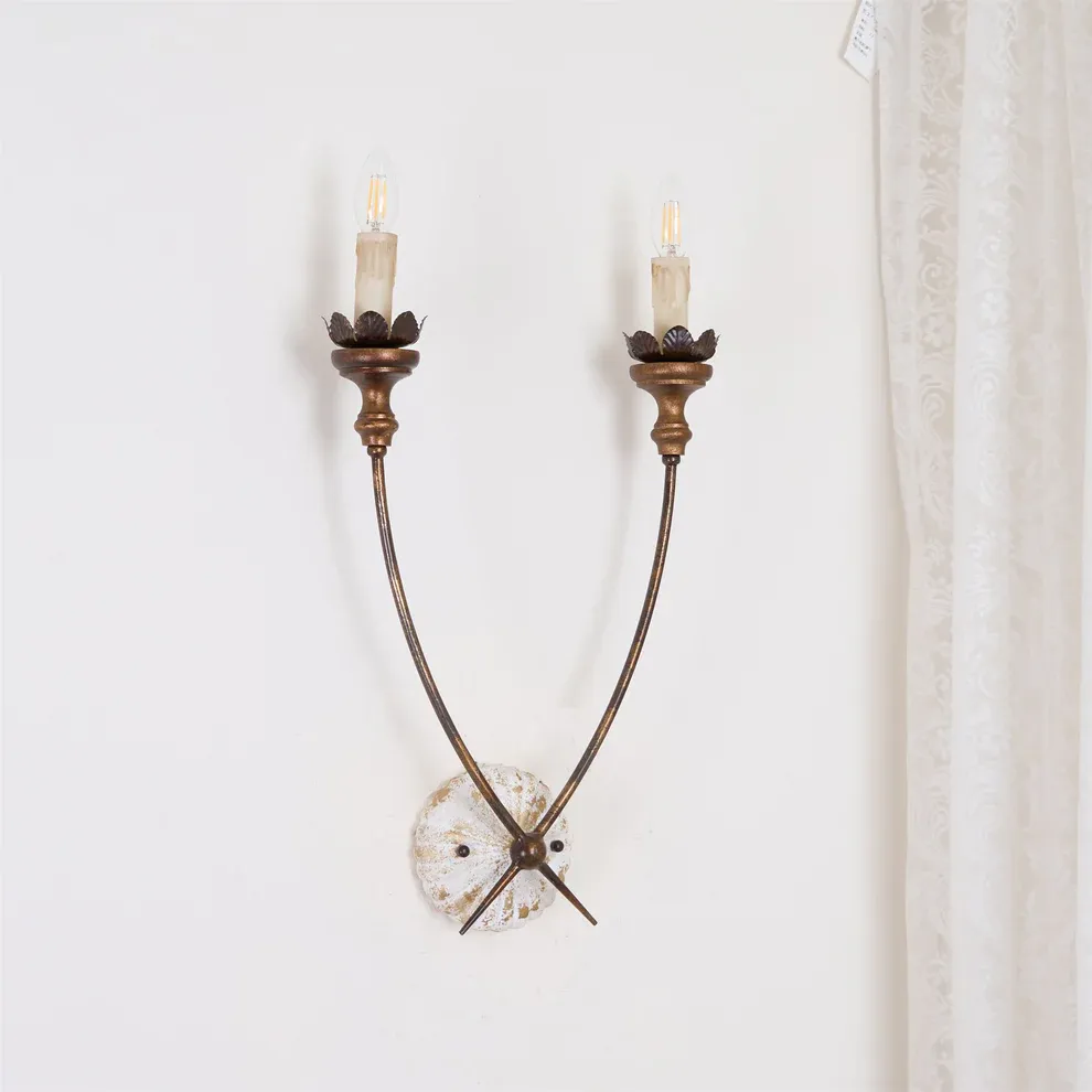 Alessio Vintage Gold Metal Wood Wall Lamp Dining Room Bedroom