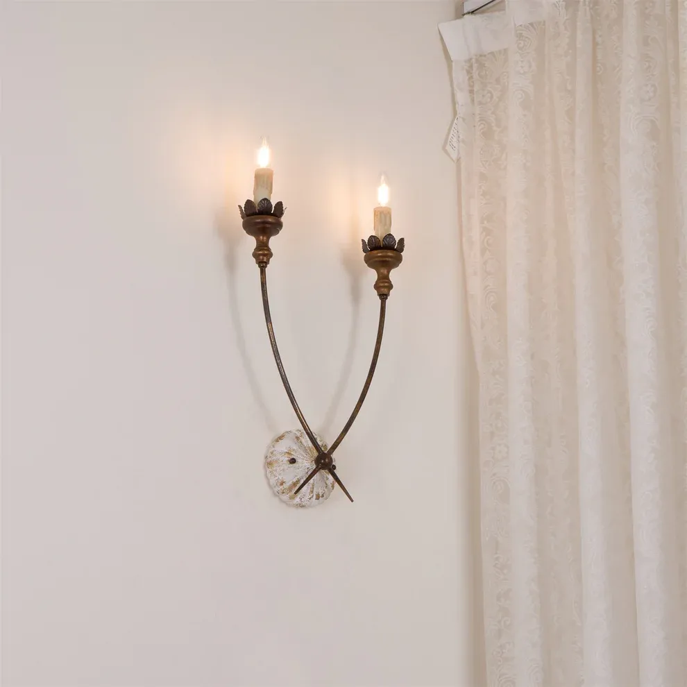 Alessio Vintage Gold Metal Wood Wall Lamp Dining Room Bedroom