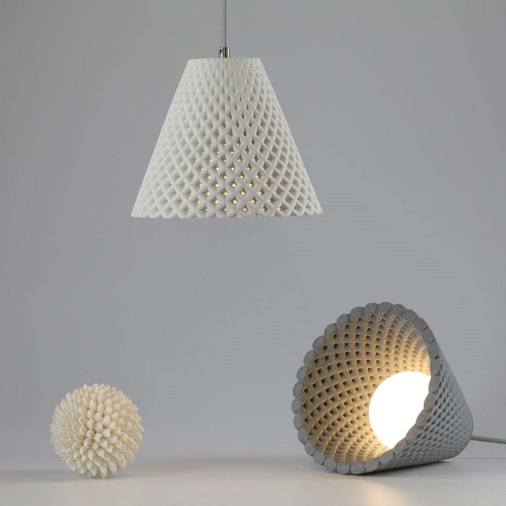 Hailie Cone Woven Pendant and Table Lamps. Modern lighting solutions from Lassola