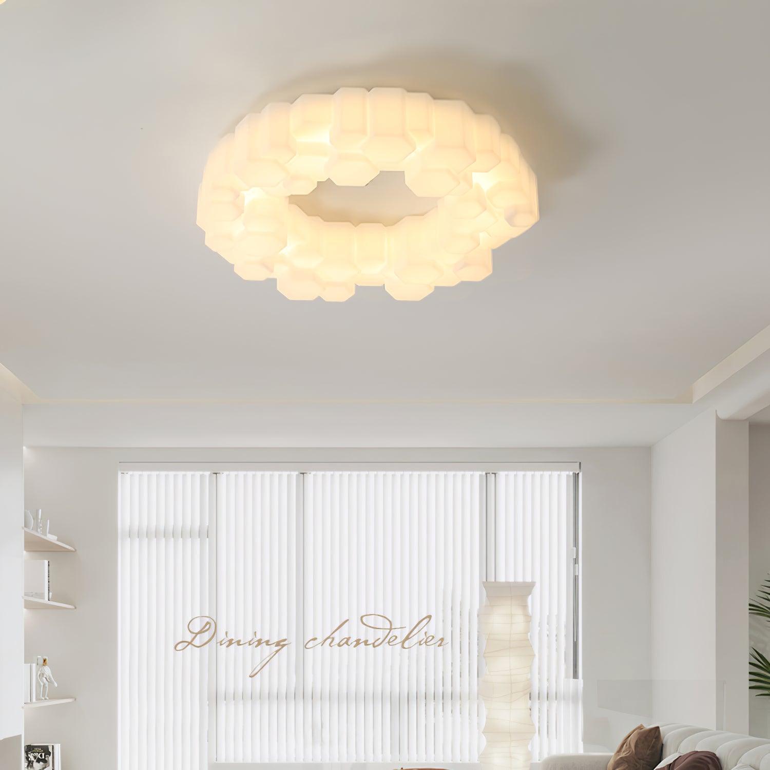 Honeycomb ceiling light in dining room, Lassola lighting solutions