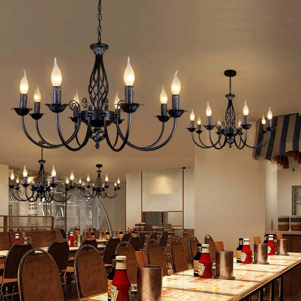 Restaurant interior with retro candle style pendant lights