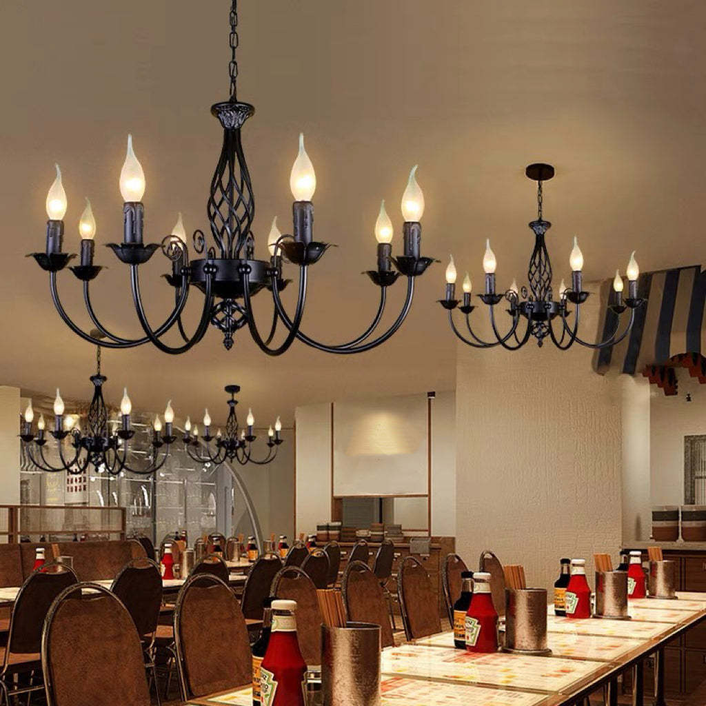 Restaurant interior with retro candle style pendant lights