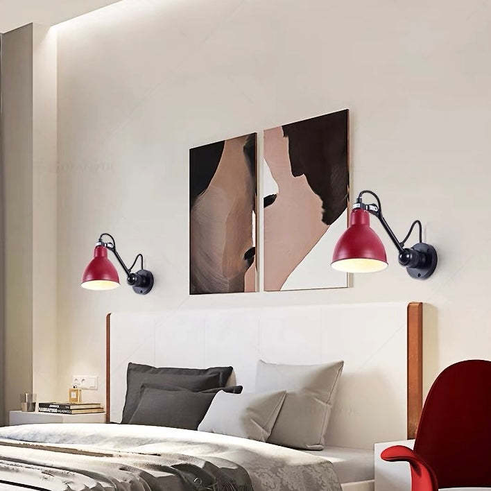 Red Brady Wall Lamp in bedroom setting, modern adjustable lighting
