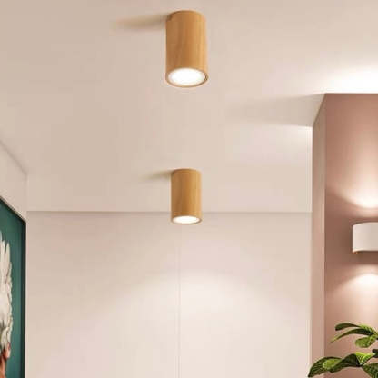 Ozawa wood ceiling light, cylindrical hallway lighting.