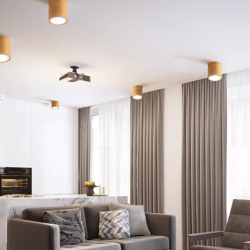 Ozawa wood ceiling light in modern living room.