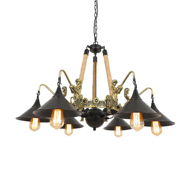 Epoch Vintage Trumpet Chandelier - Metal and Rope Design