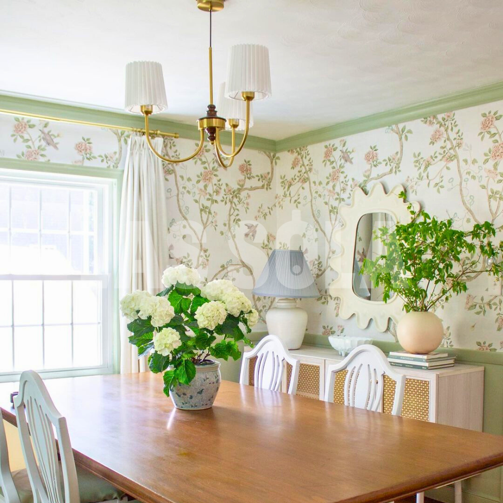 Eryn fabric chandelier in a modern dining room. Eryn Modern Retro Metal Fabric Chandelier