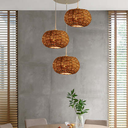 Three Rattan Pendant Lights in Boho Style