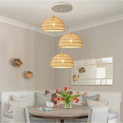 Rattan Pendant Lights over Dining Table - Boho Lighting