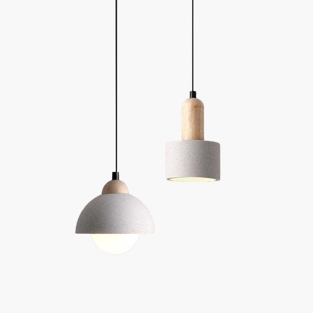 Ozawa Modern Pendant Lights - Cement and Wood Fixtures