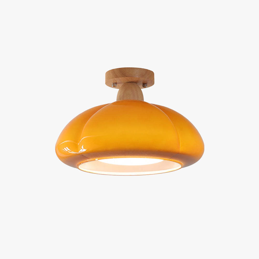 Hailie Modern LED Pumpkin Ceiling Light - Glass and Wood Fixture