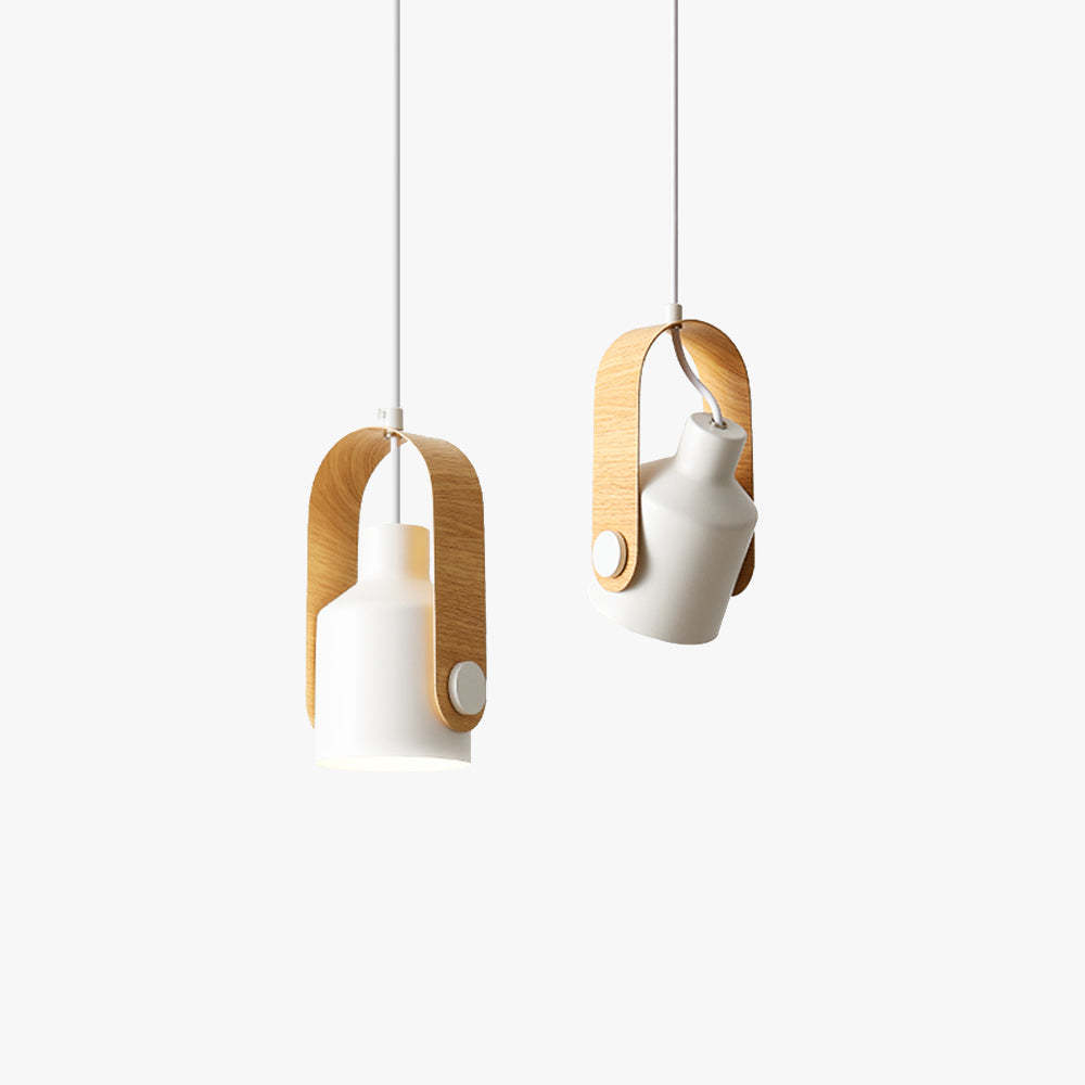 Morandi modern metal pendant light with wood handle