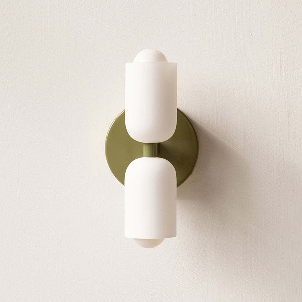 Modern Morandi Wall Lamp, White Cylinder Shade with Green Base