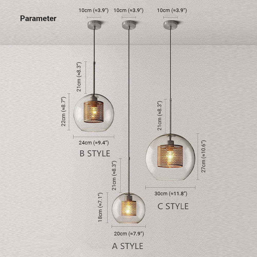 Oneal Pendant Light Dimensions, Metal and Glass