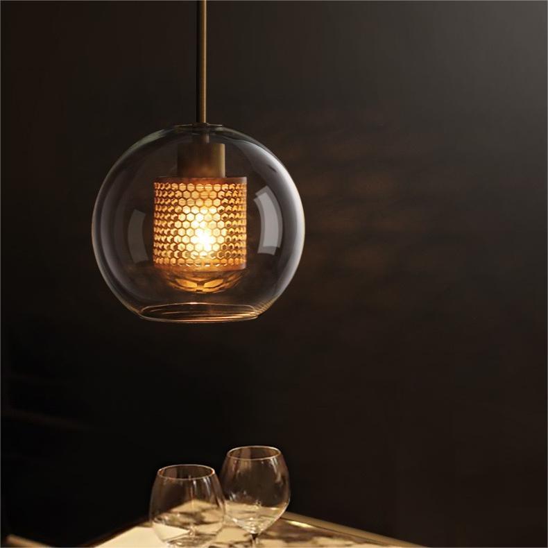 Oneal Contemporary Golden Pendant Light, Metal/Glass, Globe/Cylindric