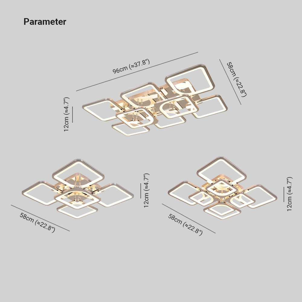 Lacey Modern Square Flush Mount Ceiling Light dimensions, 58cm, 96cm, 12cm