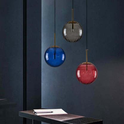 Bubble Glass Pendant Lights: Blue, Red, Gray. Modern Lighting.