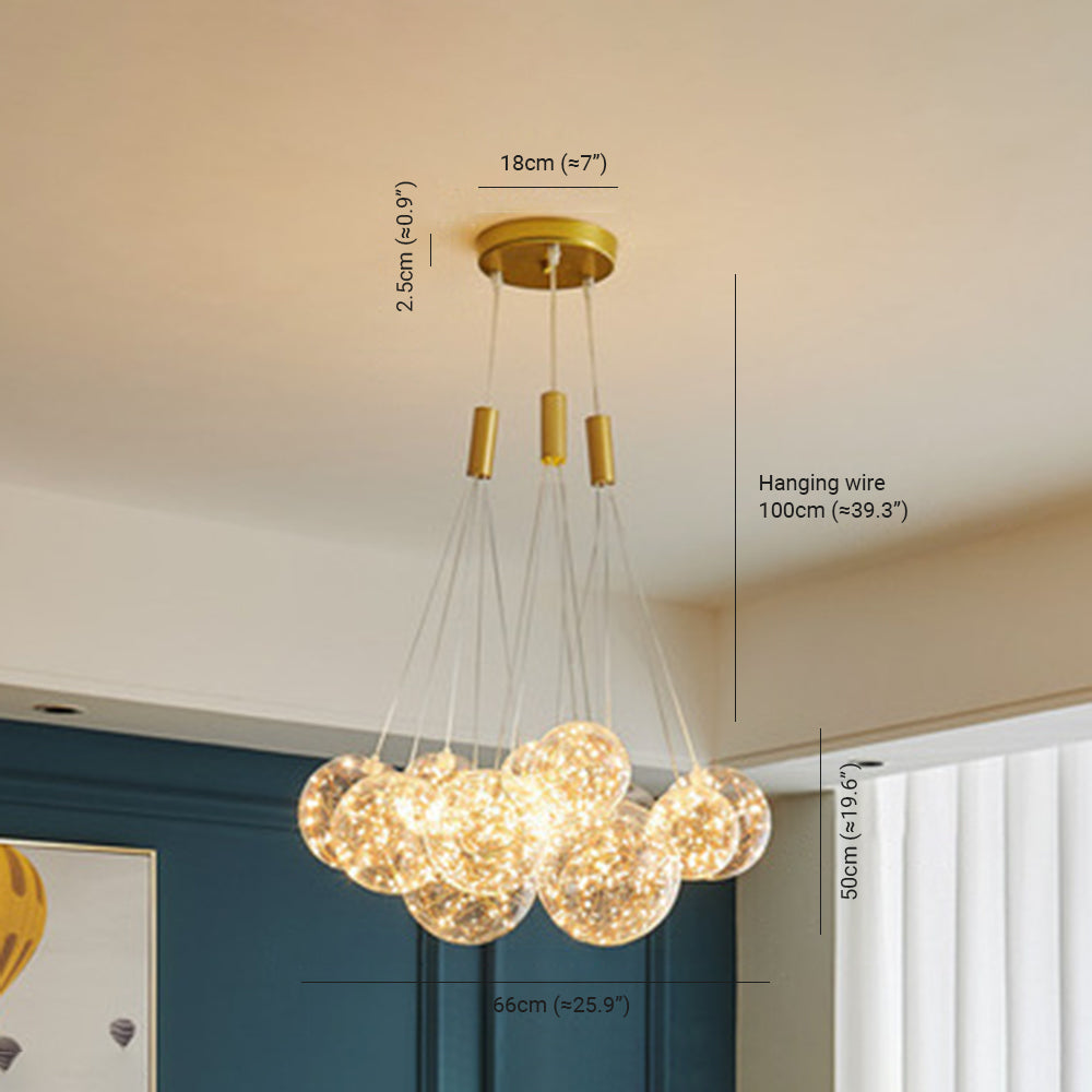 Valentina pendant light dimensions, 15-head LED glass globe